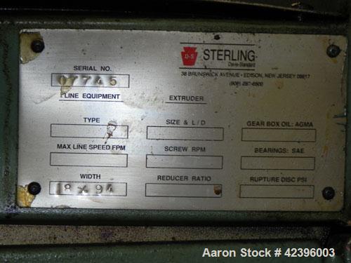 Used Davis Standard Sterling Sheet Line Consisting Of: (1) Sterling 6’' diameter single screw extruder, approximate 32:1 L/D ratio, electrically heated, water cooled, non-vented 6 zone barrel with cl...