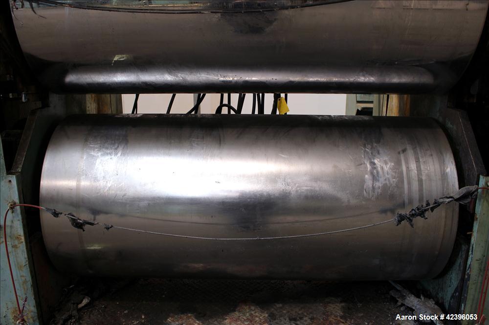 Used Sterling three roll vertical sheet stack, 30" diameter x 64" roll face width rolls, cored and chromed rolls with rotary unions, adjustable top and bottom roll gap, individually driven top roll, ...