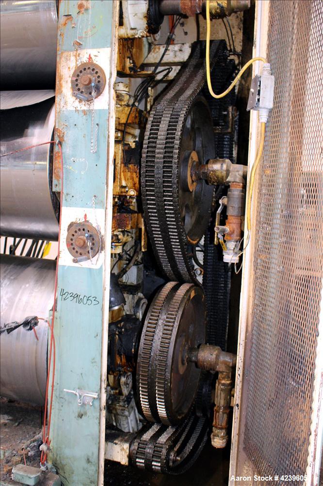 Used Sterling three roll vertical sheet stack, 30" diameter x 64" roll face width rolls, cored and chromed rolls with rotary unions, adjustable top and bottom roll gap, individually driven top roll, ...