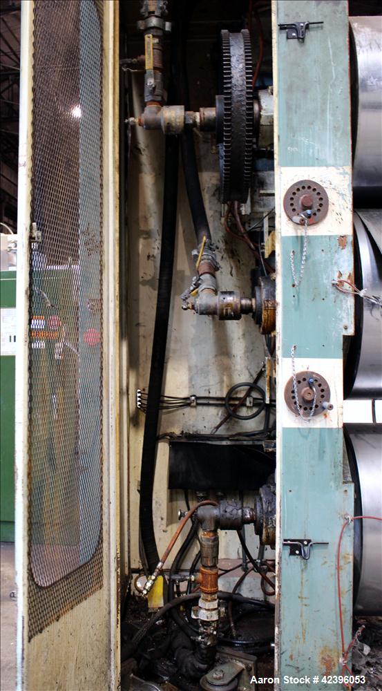 Used Sterling three roll vertical sheet stack, 30" diameter x 64" roll face width rolls, cored and chromed rolls with rotary unions, adjustable top and bottom roll gap, individually driven top roll, ...