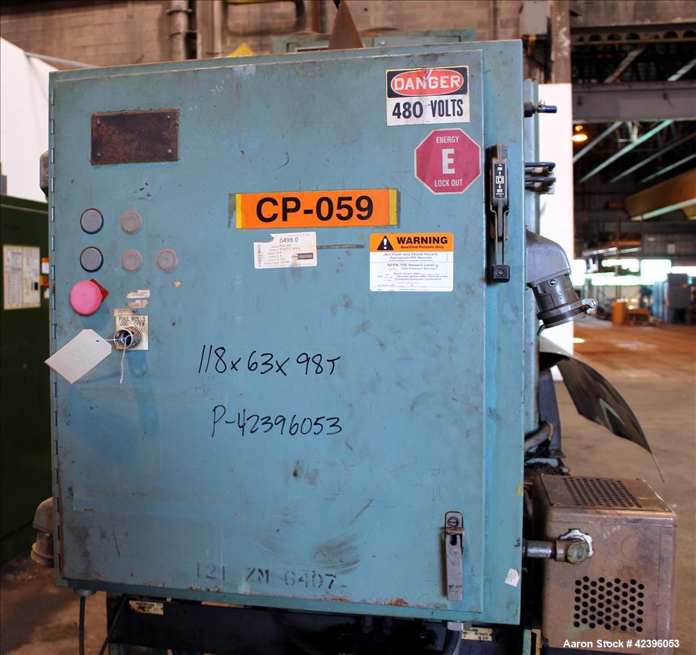 Used Sterling three roll vertical sheet stack, 30" diameter x 64" roll face width rolls, cored and chromed rolls with rotary unions, adjustable top and bottom roll gap, individually driven top roll, ...