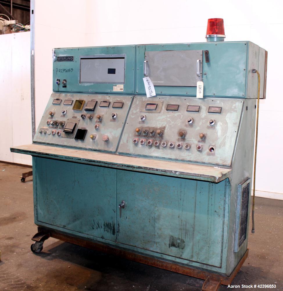 Used Sterling three roll vertical sheet stack, 30" diameter x 64" roll face width rolls, cored and chromed rolls with rotary unions, adjustable top and bottom roll gap, individually driven top roll, ...