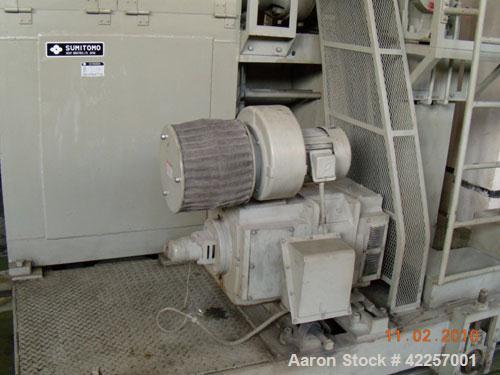 Used Sumitomo Heavy Industries EC 075-T Tandem Extrusion Coating Line, laminator for producing laminated foil for tubes for cosmetic production. Capable of producing ABL foil from 5 layer film with a...