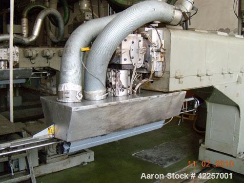 Used Sumitomo Heavy Industries EC 075-T Tandem Extrusion Coating Line, laminator for producing laminated foil for tubes for cosmetic production. Capable of producing ABL foil from 5 layer film with a...