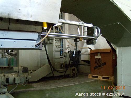 Used Sumitomo Heavy Industries EC 075-T Tandem Extrusion Coating Line, laminator for producing laminated foil for tubes for cosmetic production. Capable of producing ABL foil from 5 layer film with a...