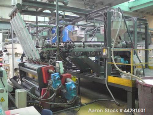 Used TAU Systems Sheet Extrusion Line, Type AX-1-CAST.  Comprised of (1) flat die type L3J, 72.8" (1850 mm), output 926 lbs/h (420 kg/h) of LDPE or PP, with (2) heating zones; (1) extruder, 90/30D, 3...