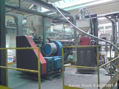 Used TAU Systems Sheet Extrusion Line, Type AX-1-CAST.  Comprised of (1) flat die type L3J, 72.8" (1850 mm), output 926 lbs/h (420 kg/h) of LDPE or PP, with (2) heating zones; (1) extruder, 90/30D, 3...