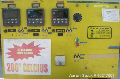 Used Wayne Machine and Die Company sheet line consisting of:  (1) 3/4" single screw extruder, approximate 20:1 L/D ratio, 3 zone barrel, 2 barrel, 1 die zone, electrically heated, air cooled, water c...
