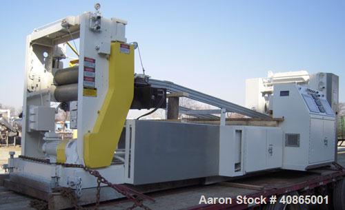  (1) 3 roll sheet stack with (3) 12" diameter x 41" wide chrome plated rolls, and (2) 12" diameter x 41" wide pattern rolls, with pumps, heat exchangers, control panel, and 16' long cooling section. ...