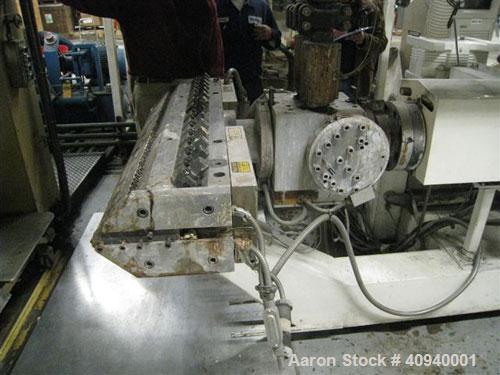 Used Welex Co-Extrusion Sheet Line consisting of the following:  (1) Welex 4.5" screw diameter, 36:1 L/D ratio. Electrically heated, water cooled side vented barrel. Unit driven by a 250 hp DC motor ...