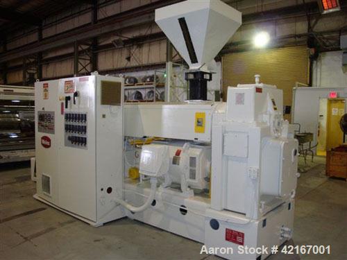 Used Welex “J” Style 78” Wide Sheet Line, Consisting Of: (1) Welex 4.5” extruder single screw extruder, 30:1 L/D ratio, side vented. Barrel is electrically heated and water cooled. Gearbox rated 263 ...