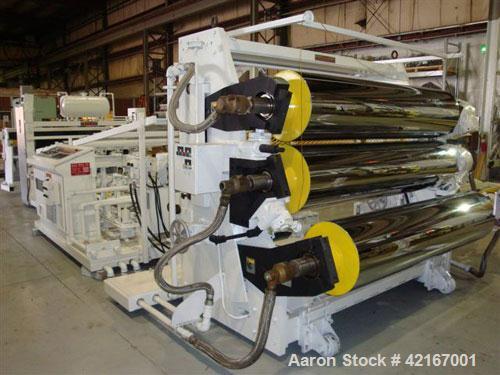 Used Welex “J” Style 78” Wide Sheet Line, Consisting Of: (1) Welex 4.5” extruder single screw extruder, 30:1 L/D ratio, side vented. Barrel is electrically heated and water cooled. Gearbox rated 263 ...