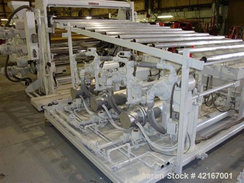 Used Welex “J” Style 78” Wide Sheet Line, Consisting Of: (1) Welex 4.5” extruder single screw extruder, 30:1 L/D ratio, side vented. Barrel is electrically heated and water cooled. Gearbox rated 263 ...