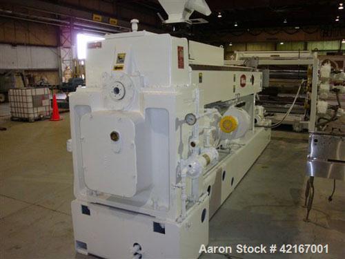 Used Welex “J” Style 78” Wide Sheet Line, Consisting Of: (1) Welex 4.5” extruder single screw extruder, 30:1 L/D ratio, side vented. Barrel is electrically heated and water cooled. Gearbox rated 263 ...
