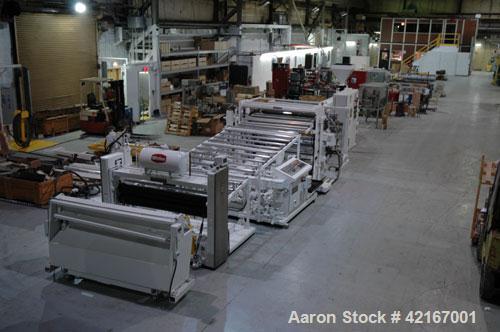 Used Welex “J” Style 78” Wide Sheet Line, Consisting Of: (1) Welex 4.5” extruder single screw extruder, 30:1 L/D ratio, side vented. Barrel is electrically heated and water cooled. Gearbox rated 263 ...