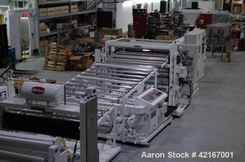 Used Welex “J” Style 78” Wide Sheet Line, Consisting Of: (1) Welex 4.5” extruder single screw extruder, 30:1 L/D ratio, side vented. Barrel is electrically heated and water cooled. Gearbox rated 263 ...