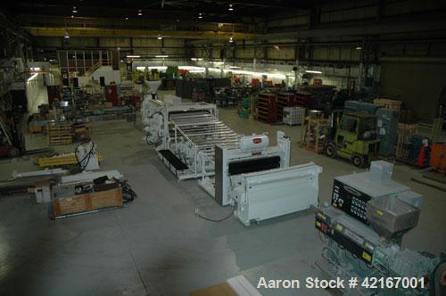 Used Welex “J” Style 78” Wide Sheet Line, Consisting Of: (1) Welex 4.5” extruder single screw extruder, 30:1 L/D ratio, side vented. Barrel is electrically heated and water cooled. Gearbox rated 263 ...