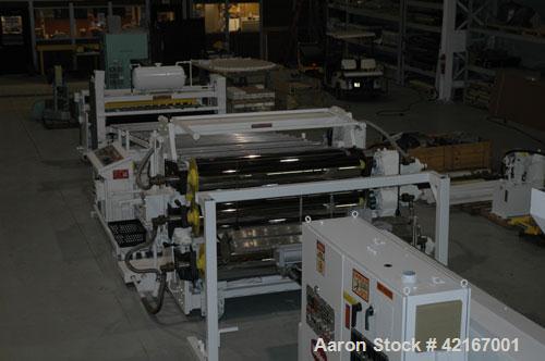 Used Welex “J” Style 78” Wide Sheet Line, Consisting Of: (1) Welex 4.5” extruder single screw extruder, 30:1 L/D ratio, side vented. Barrel is electrically heated and water cooled. Gearbox rated 263 ...