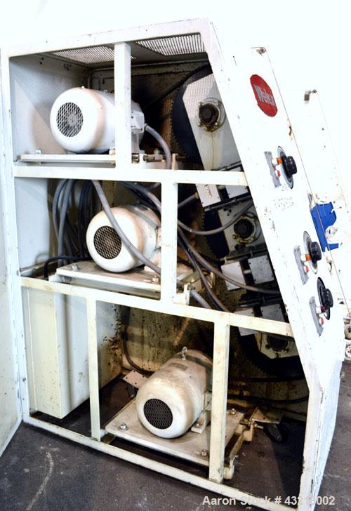 Used Welex 41’’ Wide Sheet Extrusion Downstream Consisting Of: (1) Welex 3 Roll sheet stack. (3) 41’’ wide x 12’’ diameter chrome plated cored rolls, driven by a 3hp DC gear motor. Approximate 17’ lo...