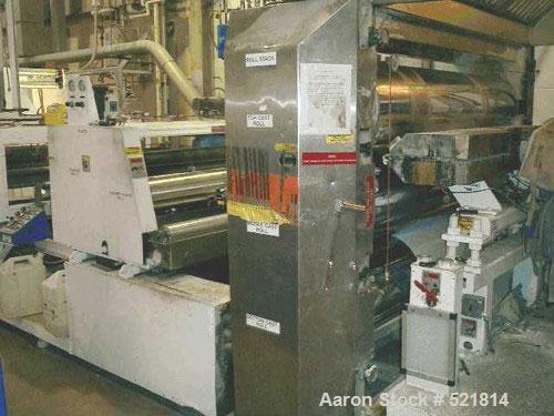 USED: 77" wide Welex sheet extrusion downstream consisting of the following: 18" O.D. x 77" wide 3 roll sheet extrusion stack consisting of (3) polished chrome rolls with (3) spare chrome rolls inclu...
