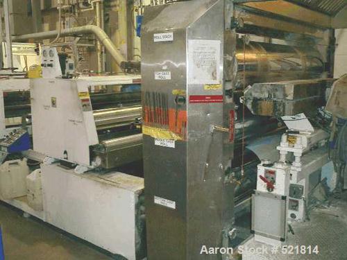 USED: 77" wide Welex sheet extrusion downstream consisting of the following: 18" O.D. x 77" wide 3 roll sheet extrusion stack consisting of (3) polished chrome rolls with (3) spare chrome rolls inclu...