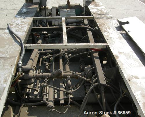 Used Welex Sheet Extrusion Downstream Stack. 3 rolls measure 18" diameter x 41" face width. Two chrome, one ceramic. Rolls are chain driven by a 5 HP DC drive. Pneumatically operated roll closure. Un...