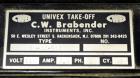 Used C.W. Brabender Univex Lab Take Off. Approximate capacity speeds of up to 30 meters per minute. Consisting of (3) 4” diameter x 8” wide chrome plated, manually adjustable cored rolls, and a top m...