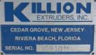  Killion 2-1/2'' single screw extruder, model KN250, approximately 10 to 1 L/D ratio. Electrically heated, air cooled 3 zone non-vented barrel. Water cooled feed throat with a roll type feeder. Appro...