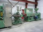 USED: Welex co-extrusuion sheet line consisting of the following:90mm Welex single screw extruder, 30:1 L/D, 226 screw rpm, watercooled, vented. 150 hp DC Mentoril drive, 1992. Dynisco EH35 screencha...