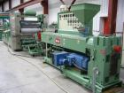 USED: Welex co-extrusuion sheet line consisting of the following:90mm Welex single screw extruder, 30:1 L/D, 226 screw rpm, watercooled, vented. 150 hp DC Mentoril drive, 1992. Dynisco EH35 screencha...
