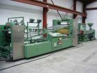 USED: Welex co-extrusuion sheet line consisting of the following:90mm Welex single screw extruder, 30:1 L/D, 226 screw rpm, watercooled, vented. 150 hp DC Mentoril drive, 1992. Dynisco EH35 screencha...