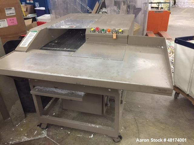 Used Allegheny Paper Shredder, Model 16-150C. 7 1/2 hp, capacity 140-150. Input speed 49'/15 meters per min. 16" wide feed opening, 16" wide cutting assembly. 1/2" clearance cutting assembly. Cutters...