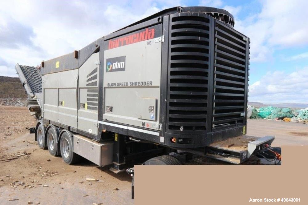 Used OBM Barracuda Single Shaft, Slow Speed Shredder. 40.4" diameter x 117" straight side (1050 mm diameter x 3000 mm st.) Side shredder rotor. 30 changeable teeth on rotor. 2 screen baskets. Rotor s...