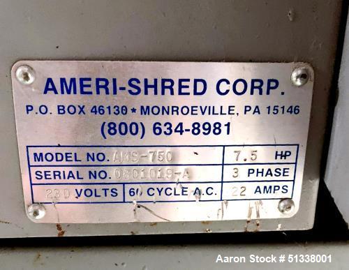 Used- Ameri-Shred Corp. AMS-750 Strip Cut Conveyor-Fed Industrial Paper Shredder