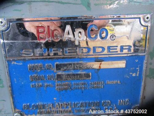 Used Bloapco 48" Triple Shaft Paper Shredder, Model 3CAXS-3048P. 9 Blade rotor driven by a 30 HP motor. 24" Feed, can be opened to 46". Approximate capacity 3,000 lbs per hour. Last used on paper sto...