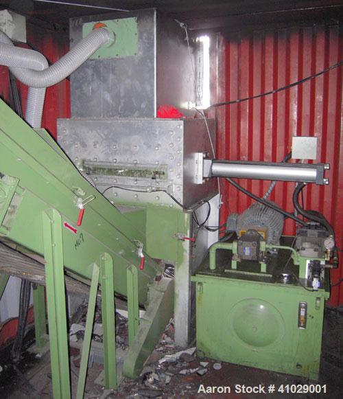 Used Chung Shun Industrial Shredder Line consisting of: (1) 40' sea container containing (1) Tung Shun crusher/shredder. Approximately 27 5/8'' x 35 1/2'' feed throat with hopper, 4'' thick hook kniv...