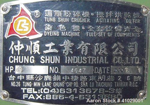 Used Chung Shun Industrial Shredder Line consisting of: (1) 40' sea container containing (1) Tung Shun crusher/shredder. Approximately 27 5/8'' x 35 1/2'' feed throat with hopper, 4'' thick hook kniv...