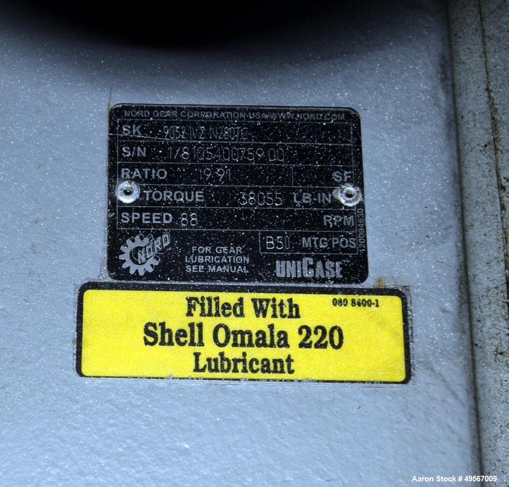 Used Hosokawa Polymer Systems Twin Shaft Crusher, Model HPS 2218. (1) Carbon steel rotors approximate 6" diameter x 18" wide. Front rotor driven by a 15hp, 3/60/230/460 volt, 1750 rpm gear motor, rat...