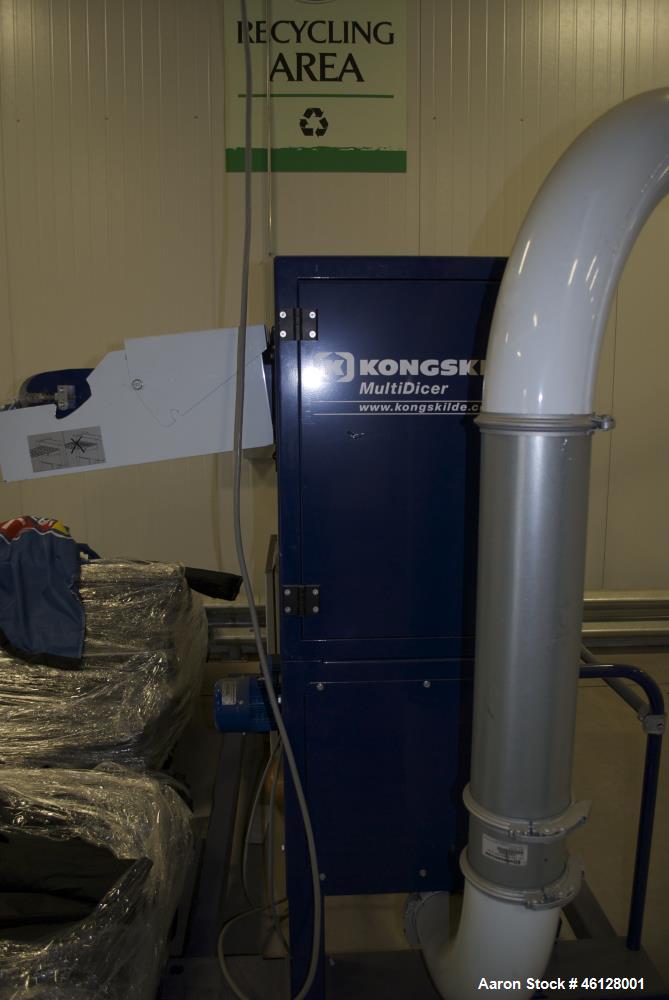 Used Kongskilde Multidicer, Model KM18, Paperboard Skeleton Frame Shredder. Includes: Infeed conveyors and control panels. Kongskilde Multiair 1100 (10 hp) blower 3 ph 460V. Kongskilde ITF160 inline ...