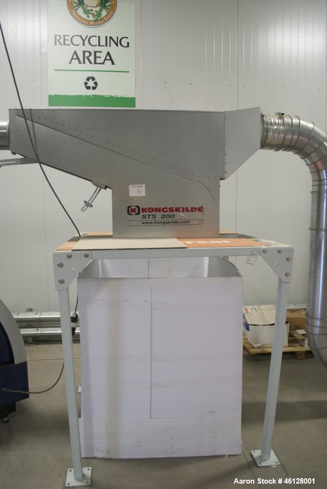 Used Kongskilde Multidicer, Model KM18, Paperboard Skeleton Frame Shredder. Includes: Infeed conveyors and control panels. Kongskilde Multiair 1100 (10 hp) blower 3 ph 460V. Kongskilde ITF160 inline ...