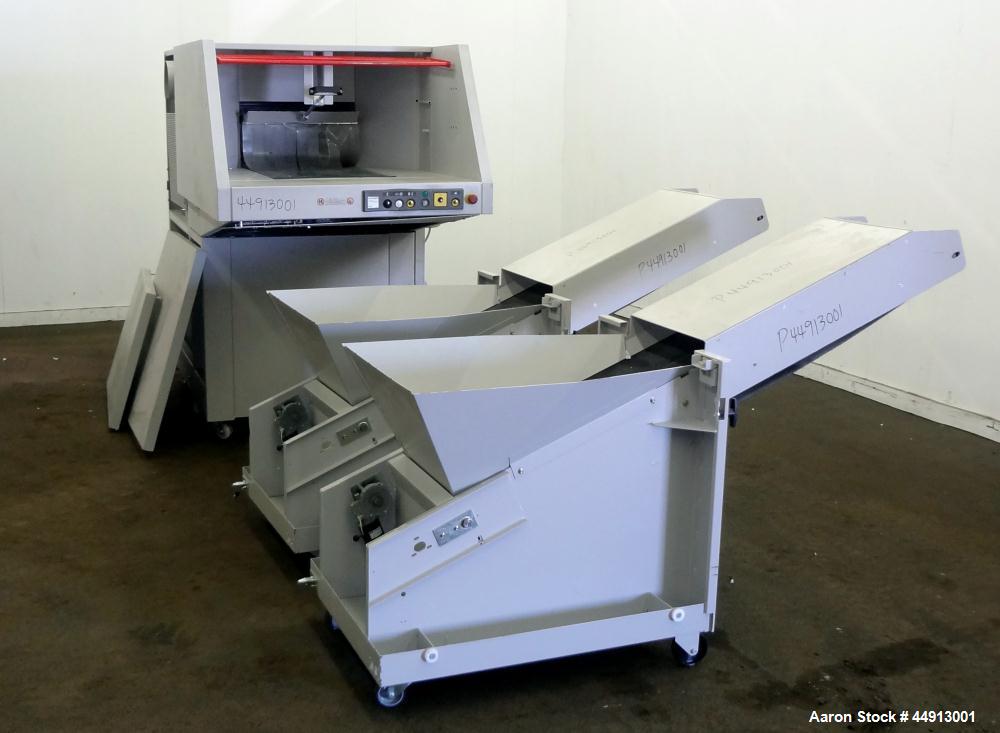 Used MBM Corporation Ideal DestroyIt Shredder, Model 5009-2.  20" Feed opening.  Particle size 11/32" x 1-1/2" to 3", sheet capacity 600, shred speed 24 to 46 feet per minute with conveyor. Automatic...