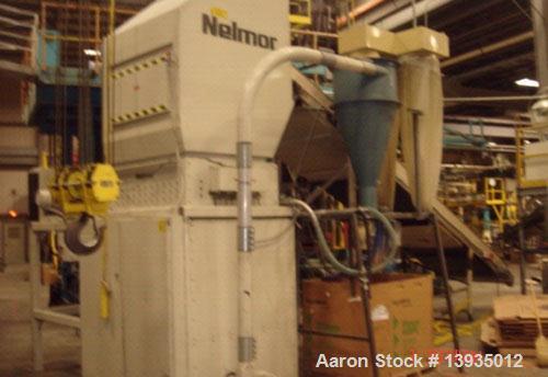 Used Nelmore Model 155240 Dual Stage Shredder/Granulator. Hopper opening 52" x 60", shredder feed throat opening 52" x 40", 50 hp, granulator feed throat opening 36" x 36", dual 25 hp motors. Include...