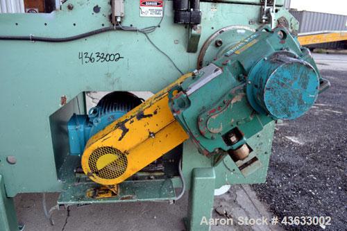 Used Uni-Shred Single Shaft Shredder, Carbon Steel. Approximately 14” diameter x 44” wide rotor with bolt-on cutters. Approximately 40-1/2” x 44-1/2” feed opening with hopper. Single ram horizontal h...