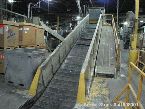 Used Uni-Shred Single Rotor Shredder, carbon steel. 63" x 67" feed. Hydraulic ram feeder. Shreddder driven by a 150 hp motor. Includes belt discharge conveyor.