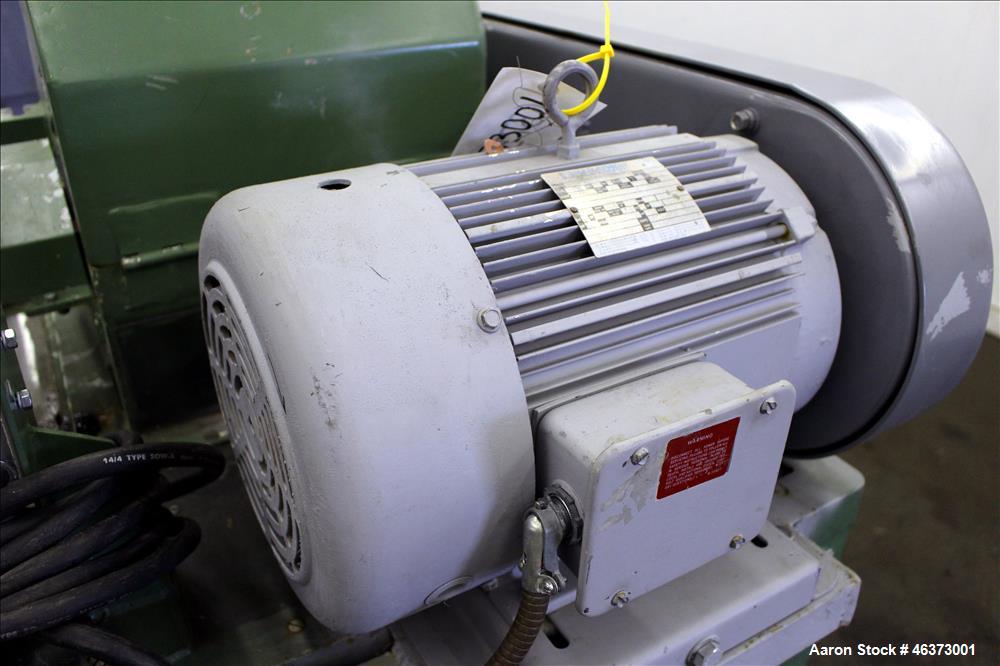 Used Prodeva Single Rotor Plastics Shredder, Model 315-S, Carbon Steel. Cutting chamber approximately 15" long x 11" wide. Approximately 10" diameter x 13-1/2" long single open rotor with (32) bolt o...
