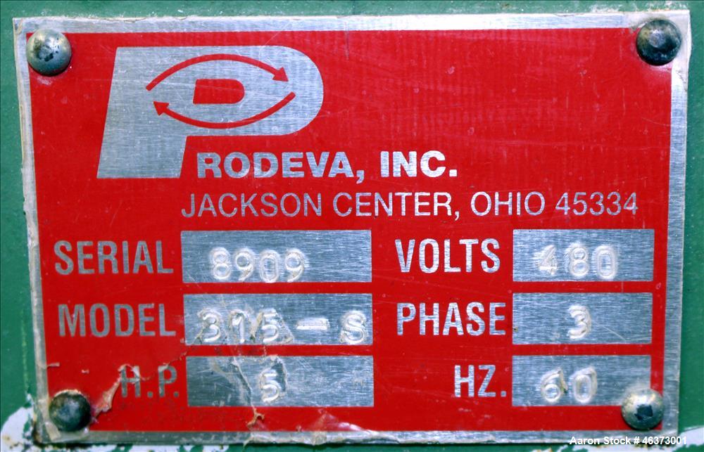 Used Prodeva Single Rotor Plastics Shredder, Model 315-S, Carbon Steel. Cutting chamber approximately 15" long x 11" wide. Approximately 10" diameter x 13-1/2" long single open rotor with (32) bolt o...