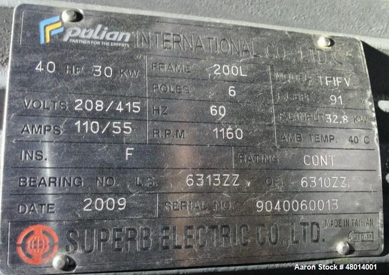 Used- Pulian International Dual Shaft Shredder/Granulator, Model AG63-750. 40 hp, 30 kW; 208/415 volts, 60 Hz; 110/55 amps, ...