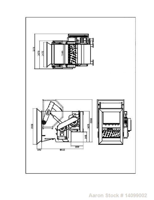 Used Unused-S & P ES 1200 Single Shaft Shredder, 81 rotary knives, 2 stationary knives. 7.5 hp/5.6 kW hydraulic ram, rotor width 47.2" (1200 mm), rotor diameter 18" (457 mm), feed opening 57.9" x 75....