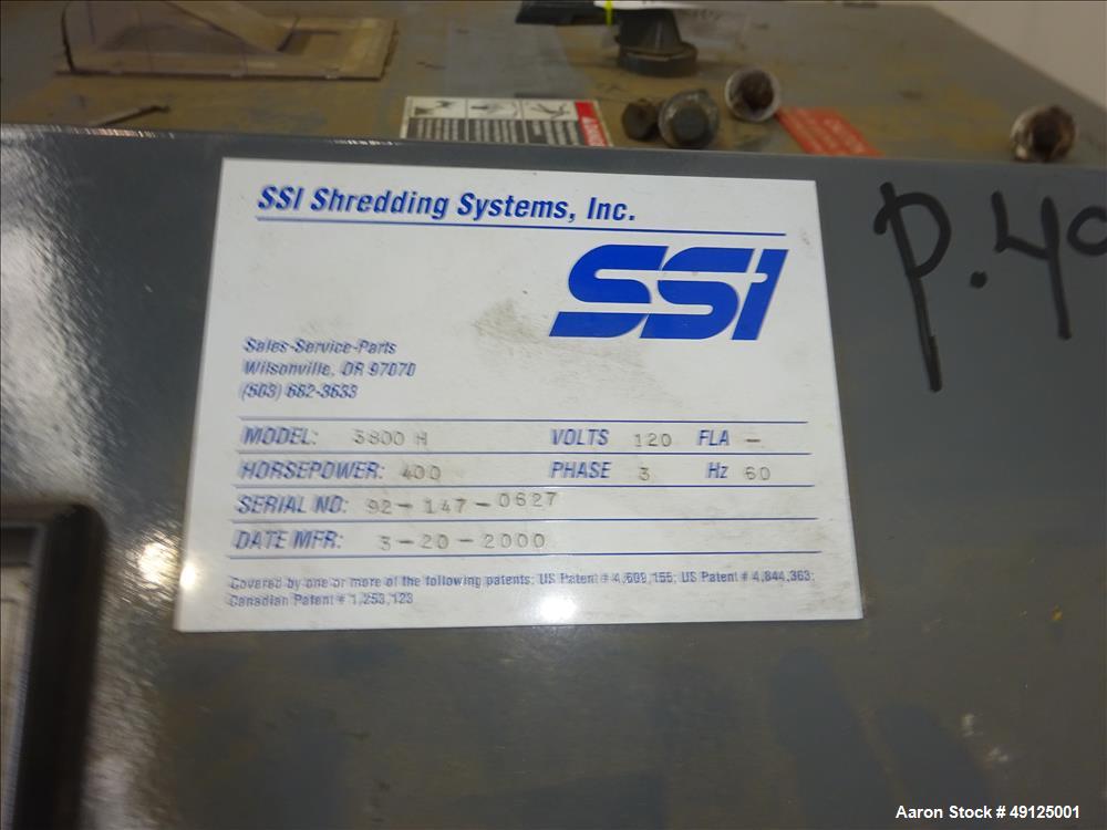 Used- SSI Shredding Systems Inc. Dual-Shear Shredder, Series 50, Model 3800-H