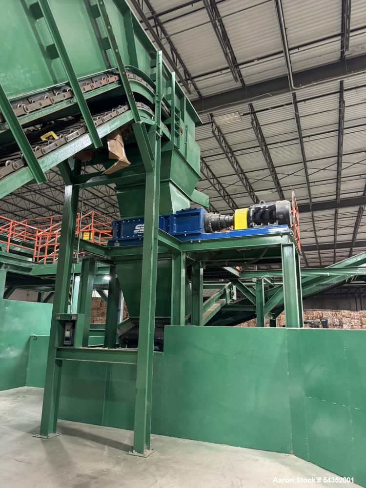 Used SSI Twin Shaft Dual-Shear Shredder, Model M85E(52), Serial# S3069. Approximate cutting chamber 35" x 52", (1) 100hp, 3/60/440/460 volt, 1785 rpm motor & control panel.